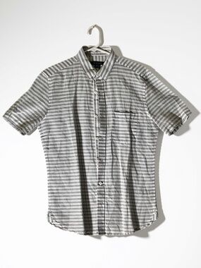 NWT French Connection Men's Linen Blend Stripe Shirt Gray M